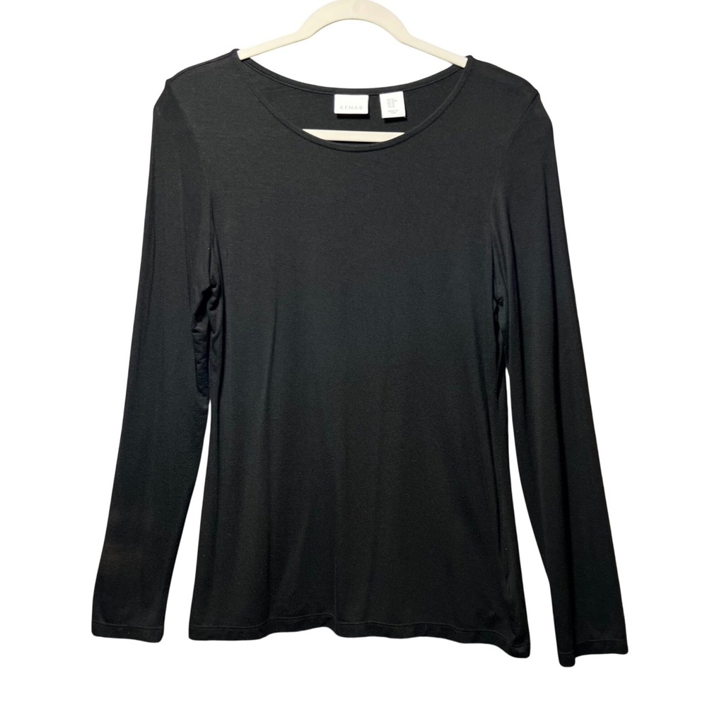 Kenar Womens Black Modal Spandex Scoop Neck Long Sleeve Top Size Medium M